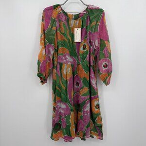 Banjanan Abigail Dress L Large Long Sleeve Mini Cotton Floral Euphoric Bloom Isl